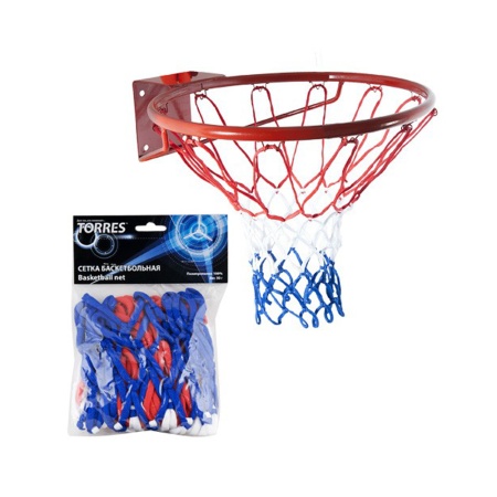 Купить Сетка баскетбольная Torres, нить 4 мм, бело-сине-красная в Будённовске 